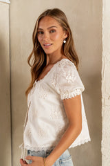 Hadley Embroidered Blouse in Cream FINAL SALE
