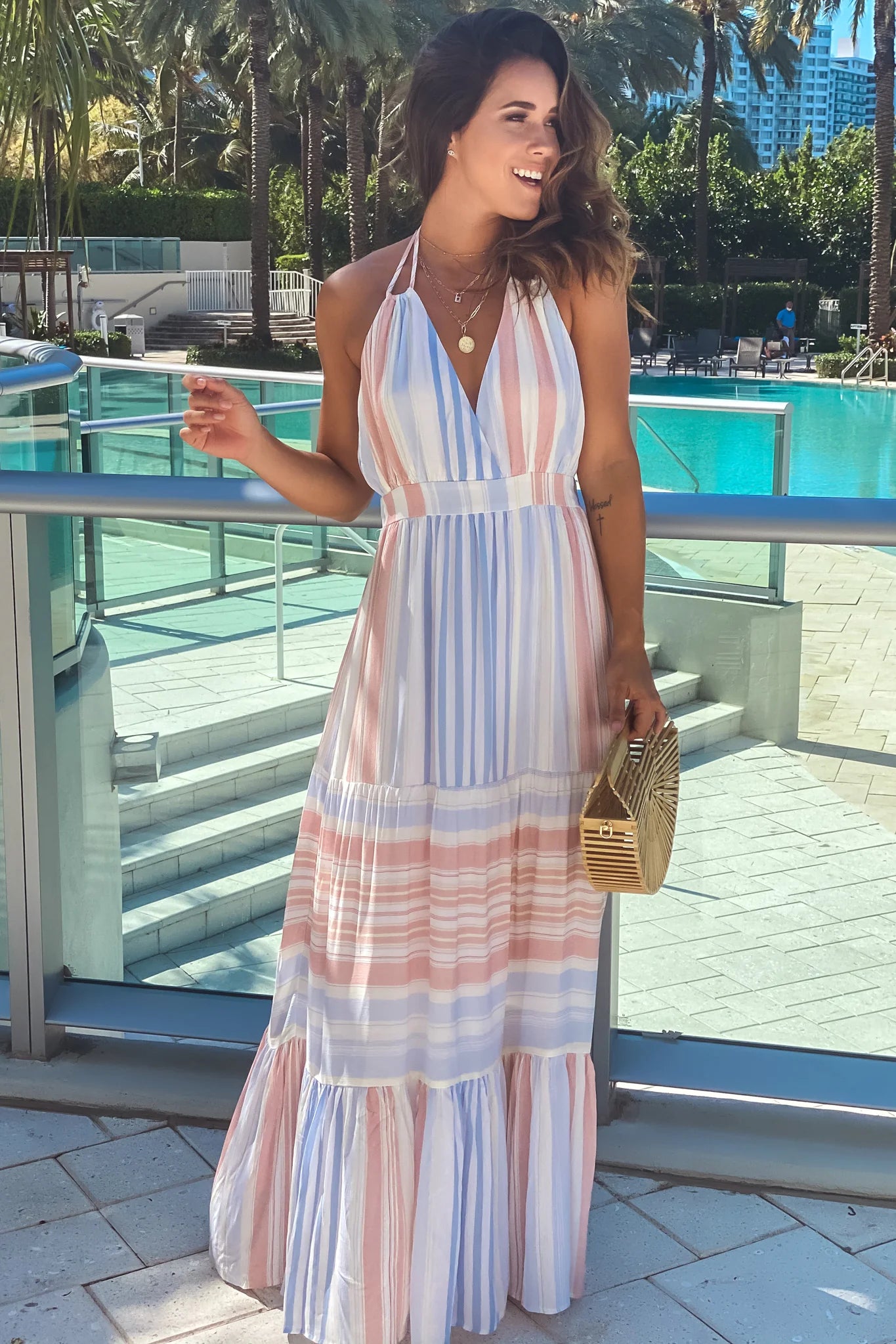 Multi Color Halter Neck Maxi Dress