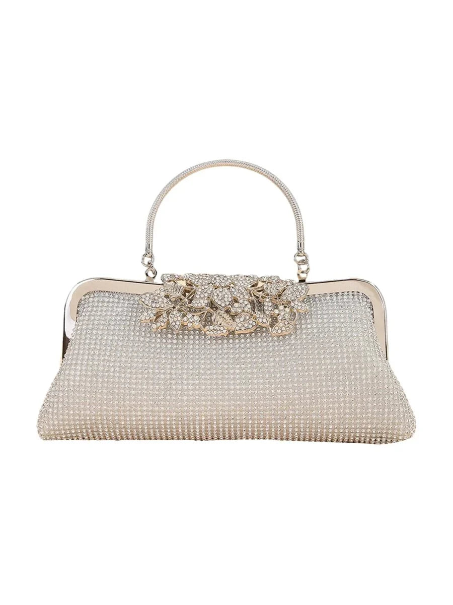Womens Flower Rhinestones Top Handle Evening Clutch Bags