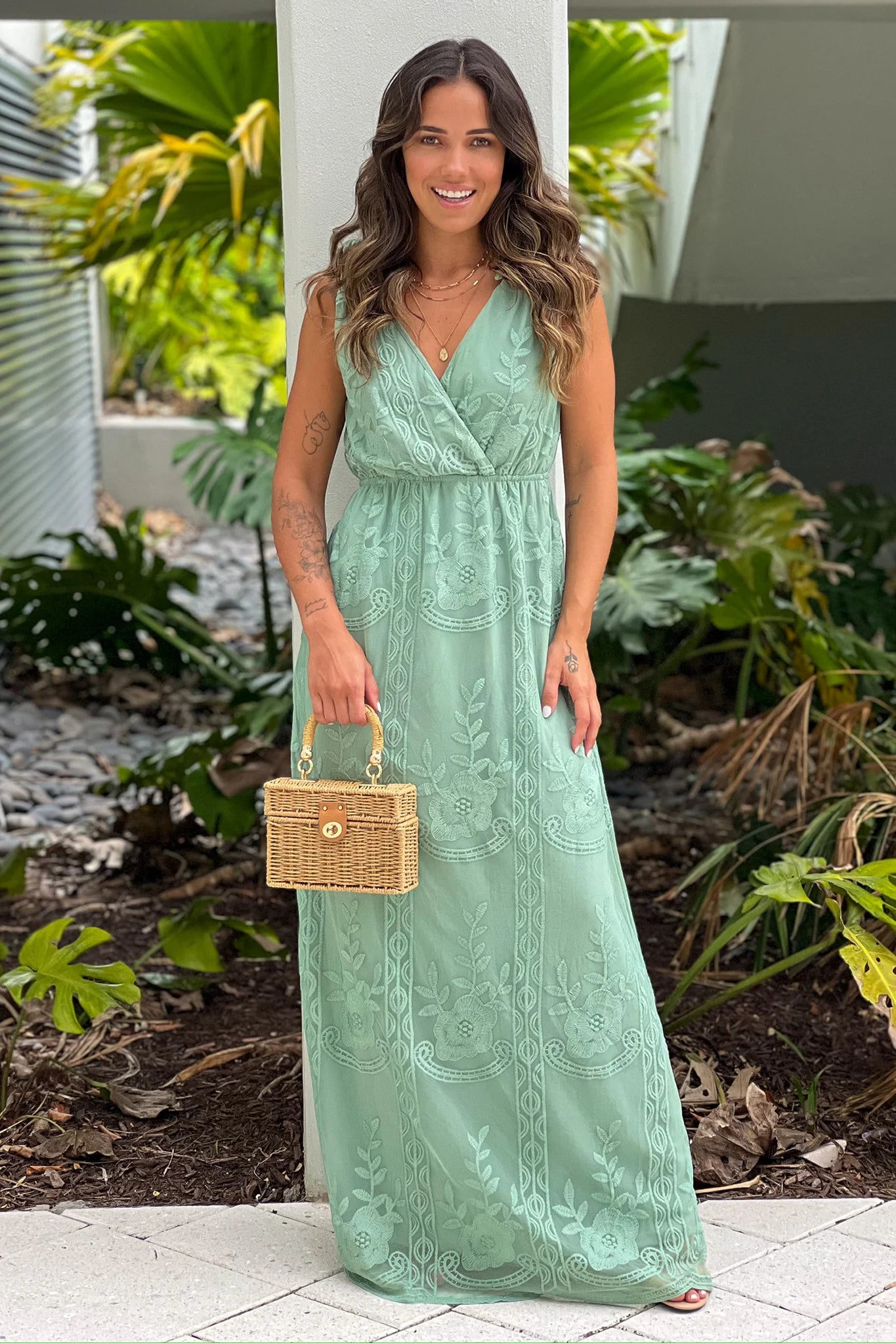 Sage Lace Maxi Dress