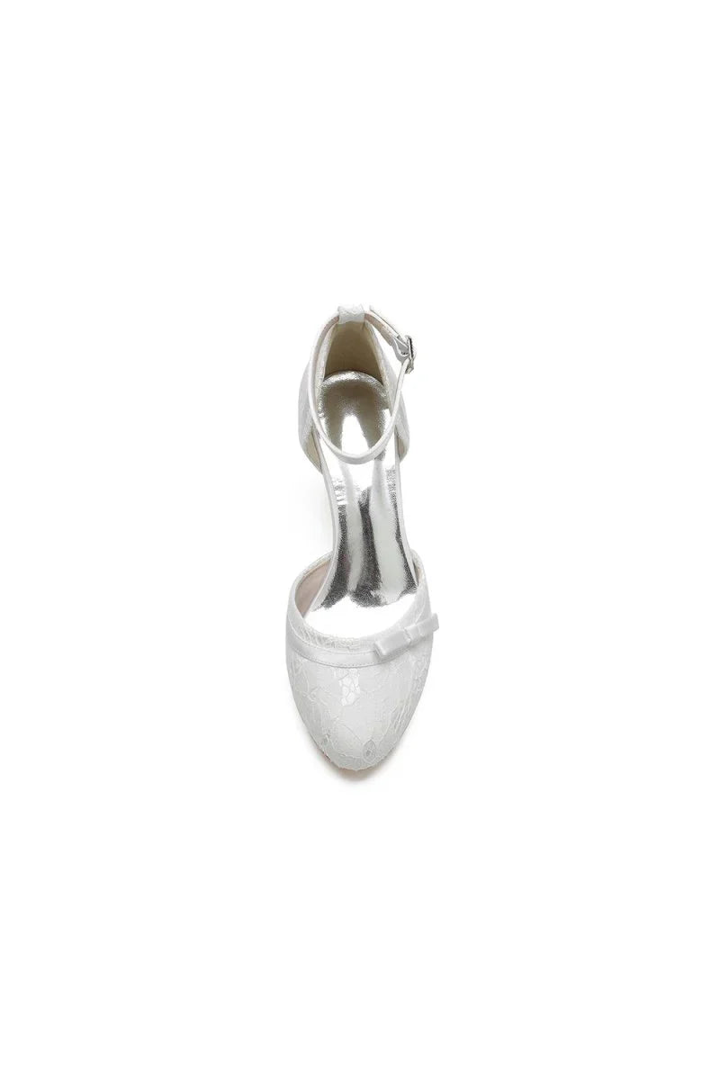 Chic White Lace Pointed Toe Heels with Silver Heel