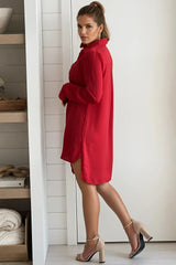 Red Button Down Sequined Shirt Dress