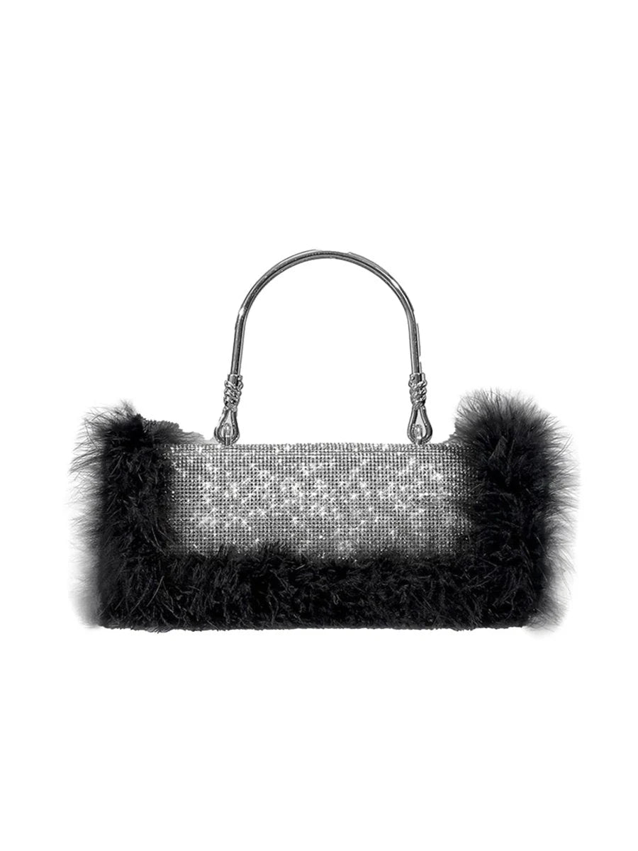 Womens Furry Rhionestones Evening Clutch Bags