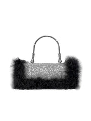 Womens Furry Rhionestones Evening Clutch Bags