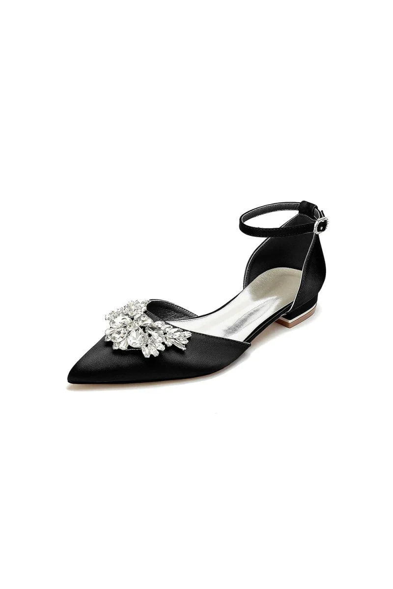 Rhinestone Pointed Toe Ankle Strap Kitten Heels