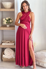Burgundy Multi Tie Maternity Maxi Dress
