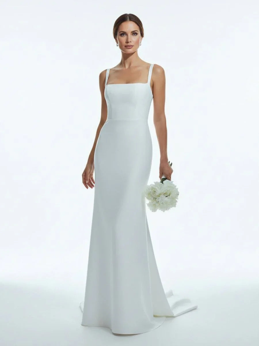 Simple Mermaid Square Neck Satin Wedding Dresses