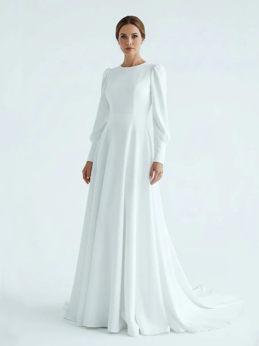 Modest A Line Long Sleeves Wedding Dress Vintage Gown