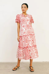 Alena Eyelet Lace Dress in Red FINAL SALE