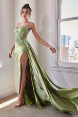Teagan Gown Greenery Fitted Satin Lace Dress