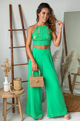 Kelly Green Pants And Lace Top Set