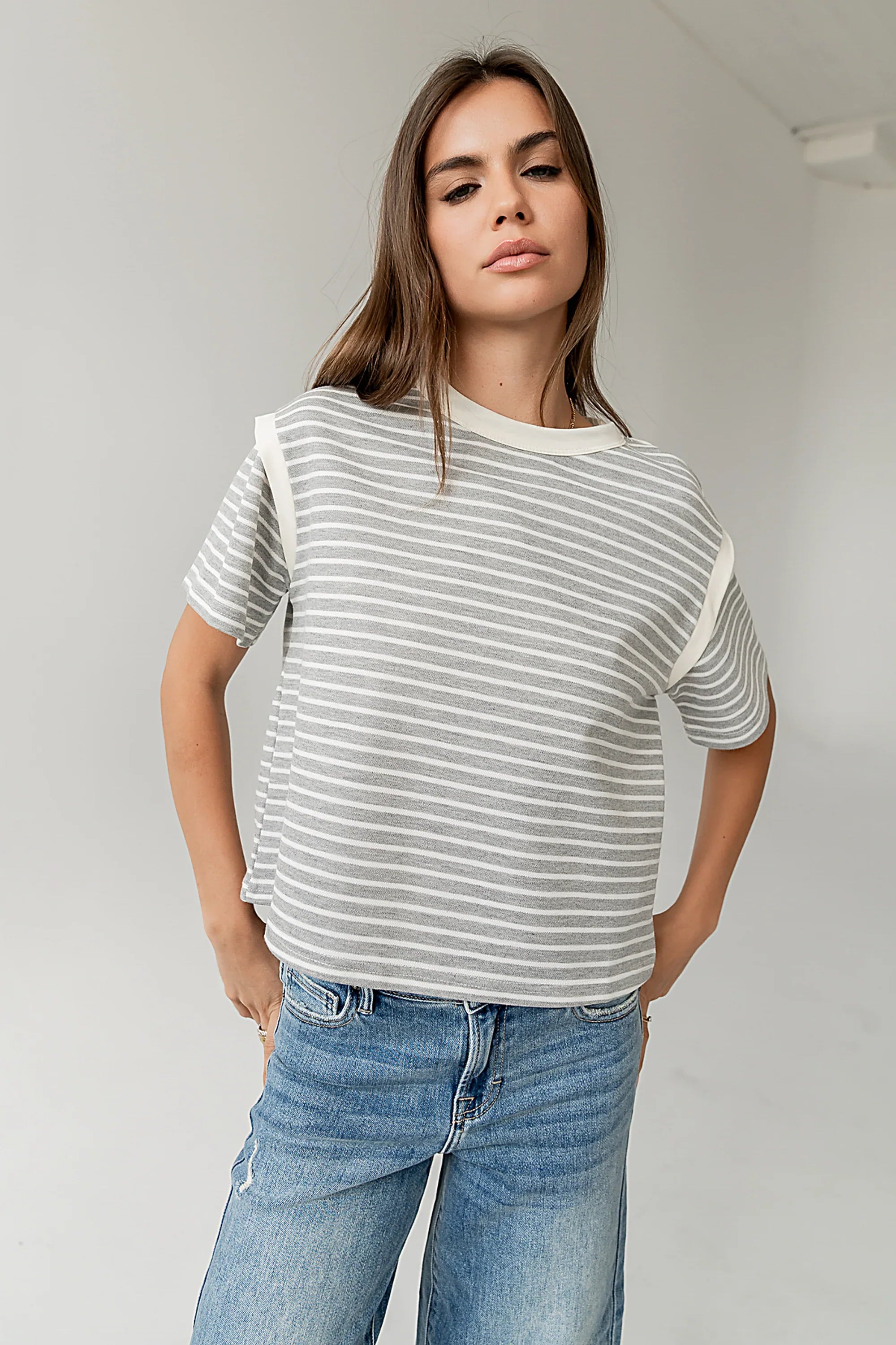 Ryker Striped T Shirt in Grey FINAL SALE