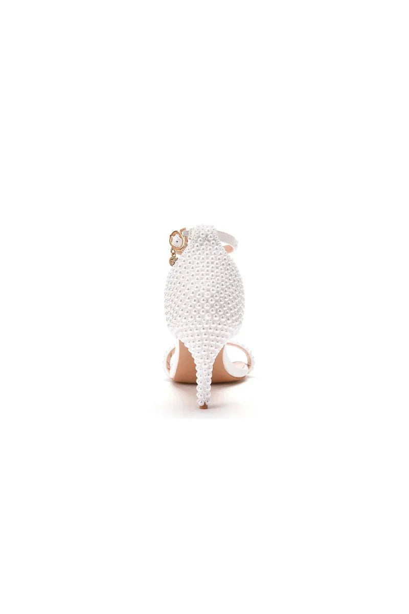 Open Toe Pearl Ankle Strap Wedding High Heels