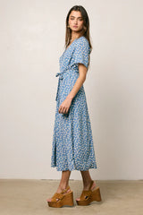 Malik Floral Midi Dress in Blue FINAL SALE