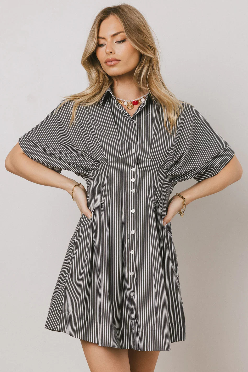 Erica Button Front Mini Dress in Grey FINAL SALE
