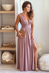 Blush V Neck Maxi Dress With Slit