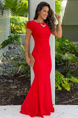 Red Cap Sleeve Maxi Dress With Open Back