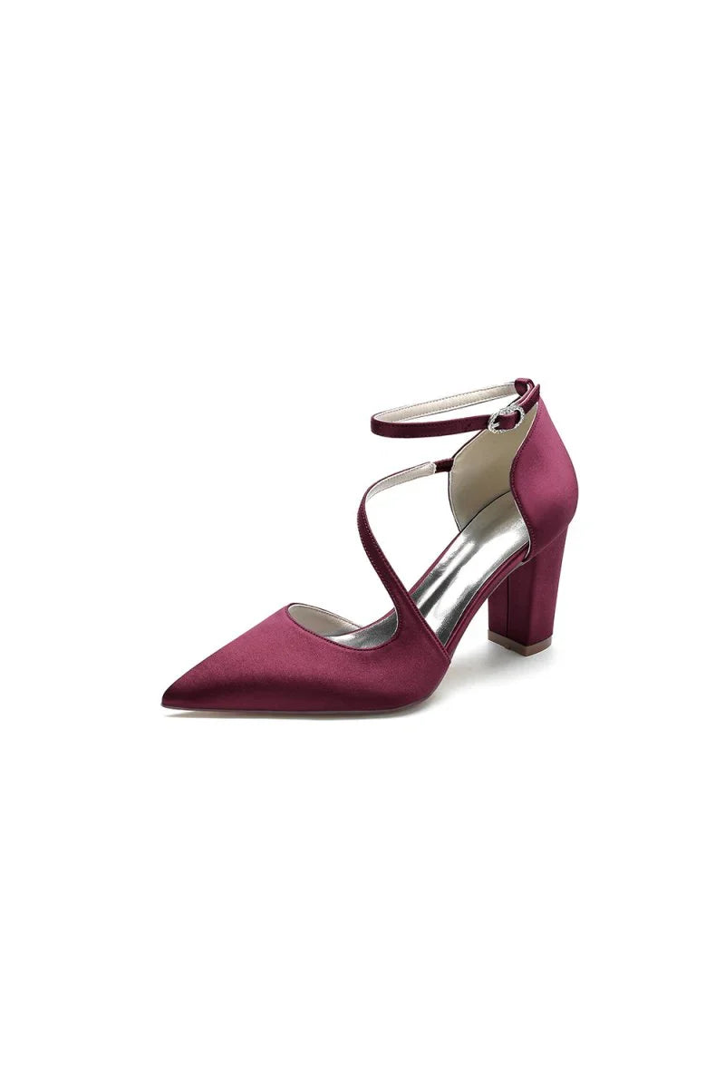 White Silk Pump with Decorative Ankle Strap