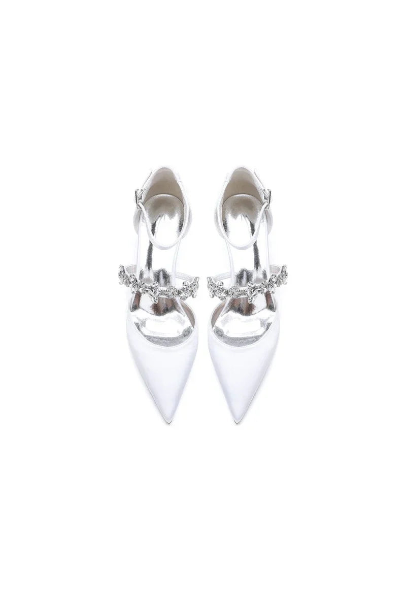 Pointed Toe Rhinestone Ankle Straps High Heels