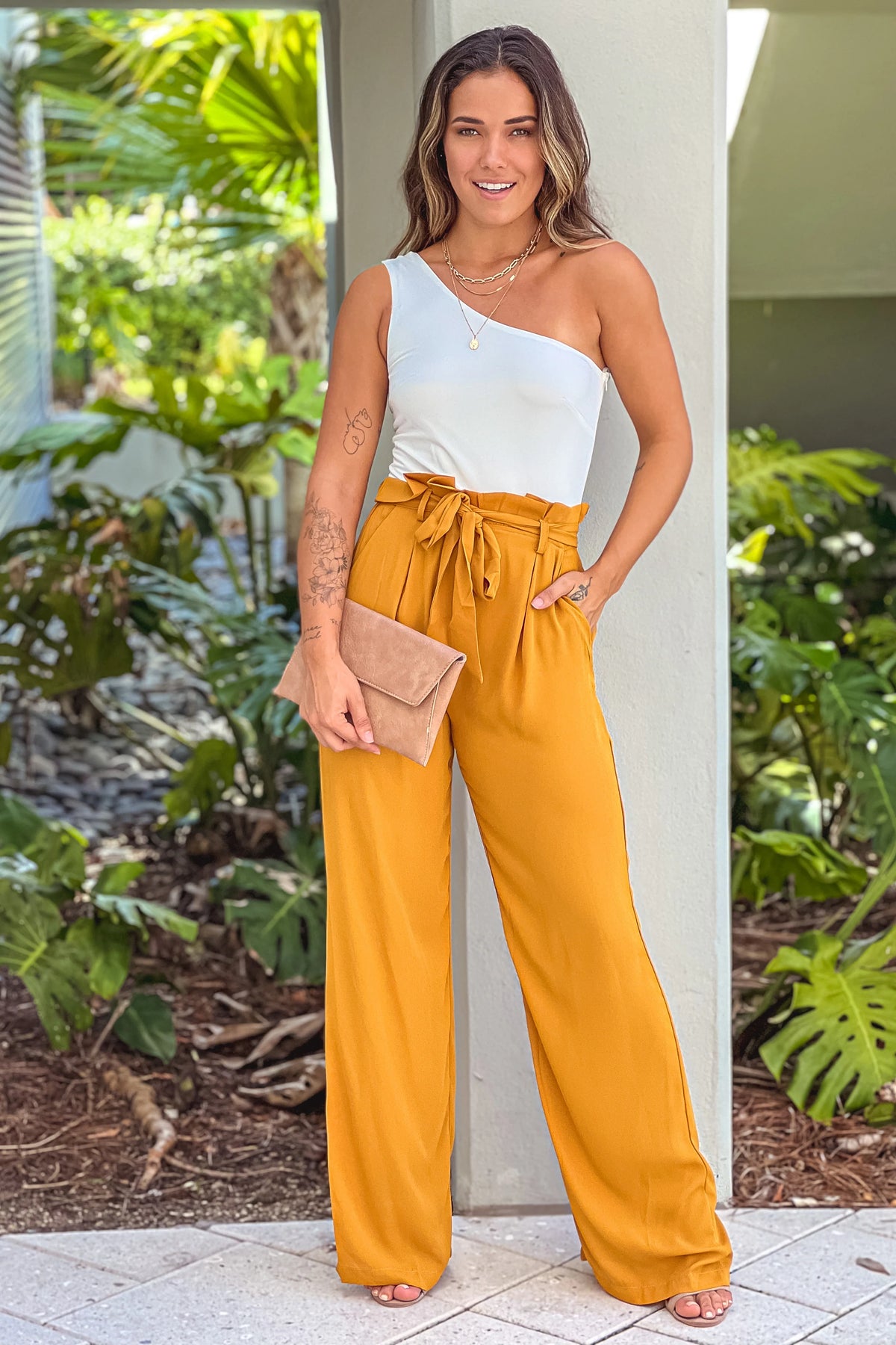 Mustard One Shoulder Jumpsuit