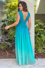 Jade Ombre V Neck Maxi Dress