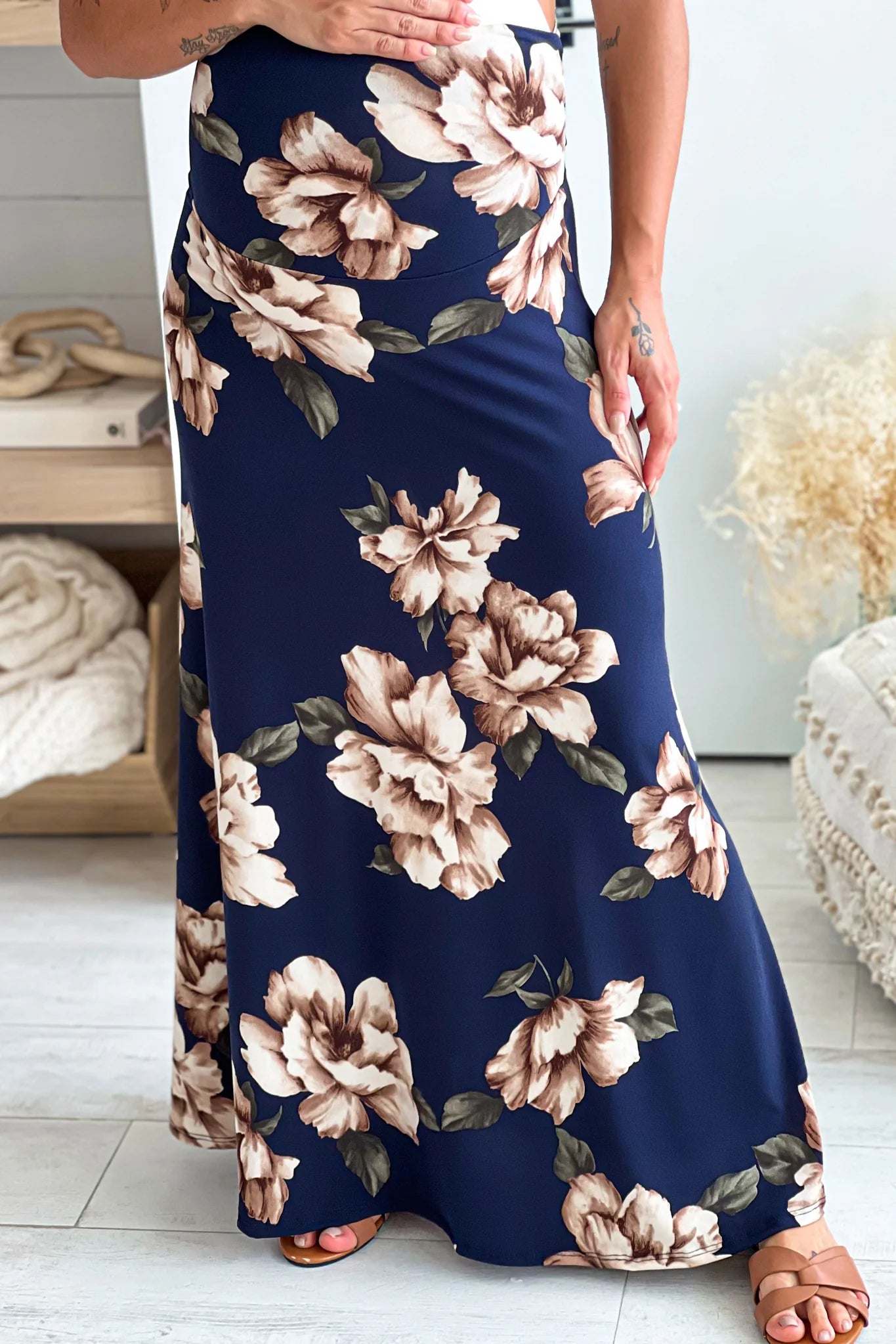 Navy Floral Maternity Maxi Skirt