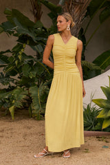 Kandi Ruched Maxi Dress in Yellow