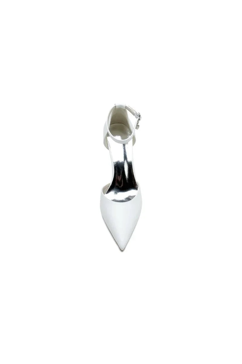 Pointed Toe Sexy Ankle Strap White Satin Wedding Shoes