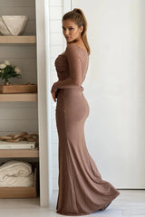Mocha Glitter Maxi Dress With Cut Out Top