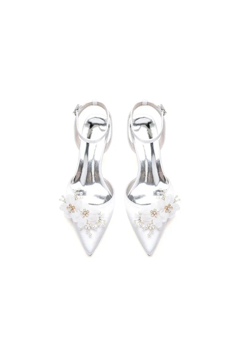 Elegant Ankle Strap Pointed Toe High Heels with Rhinestone Flower