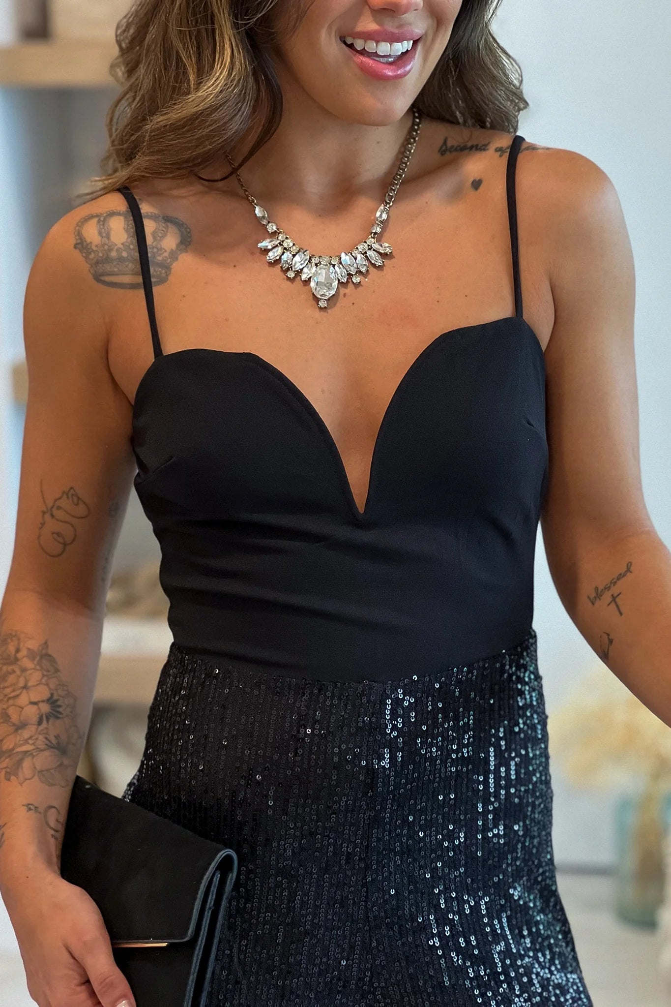 Black Sequined Bottom Jumpsuit
