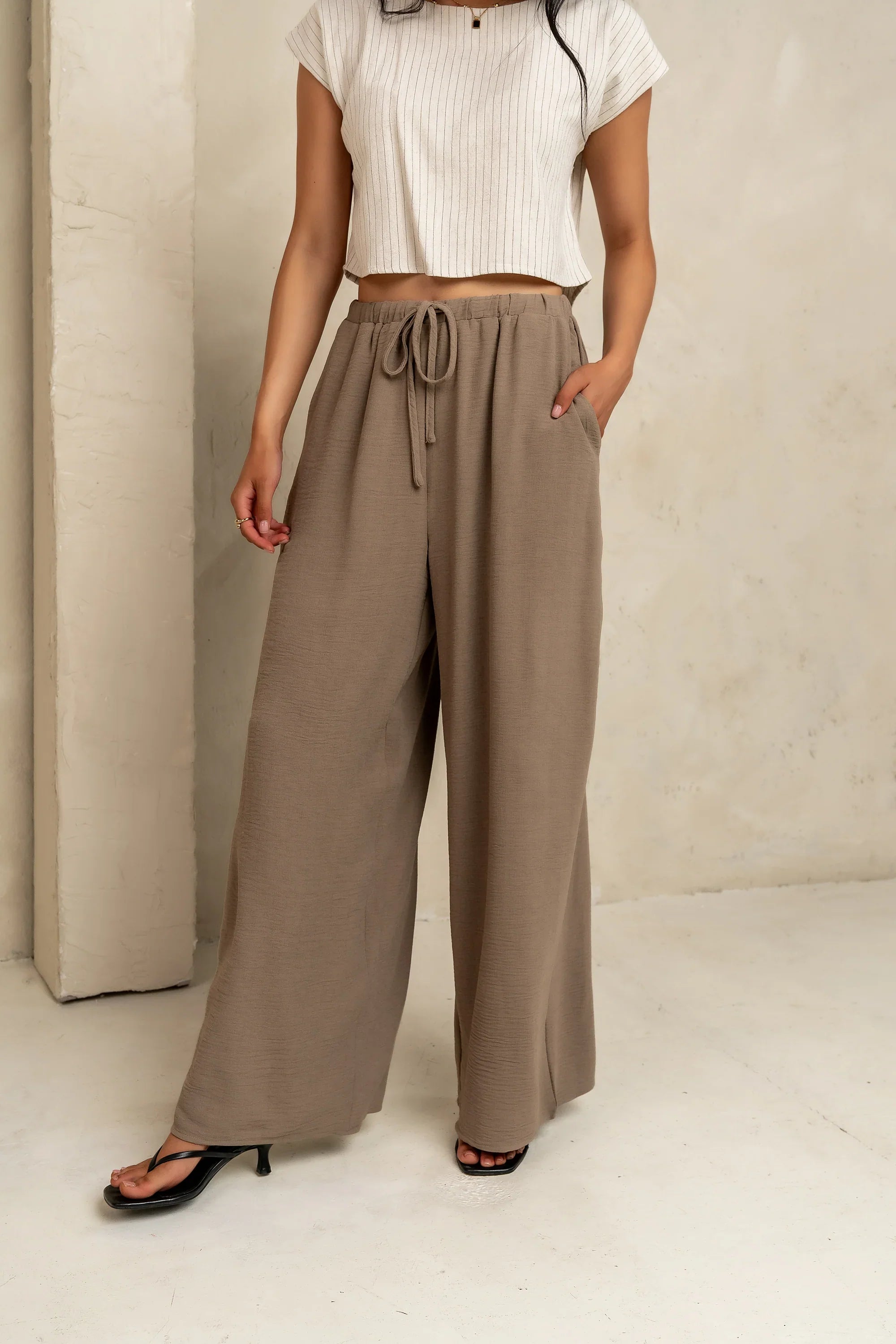 Salma Wide Leg Pants in Taupe