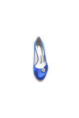 Round Toe Crystal Flower Chunky Heels