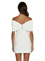 Sheath Off The Shoulder Sleeveless Satin Short Mini Wedding Dress With Bow
