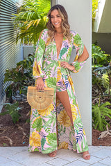 Pink Tropical Print High Low Romper