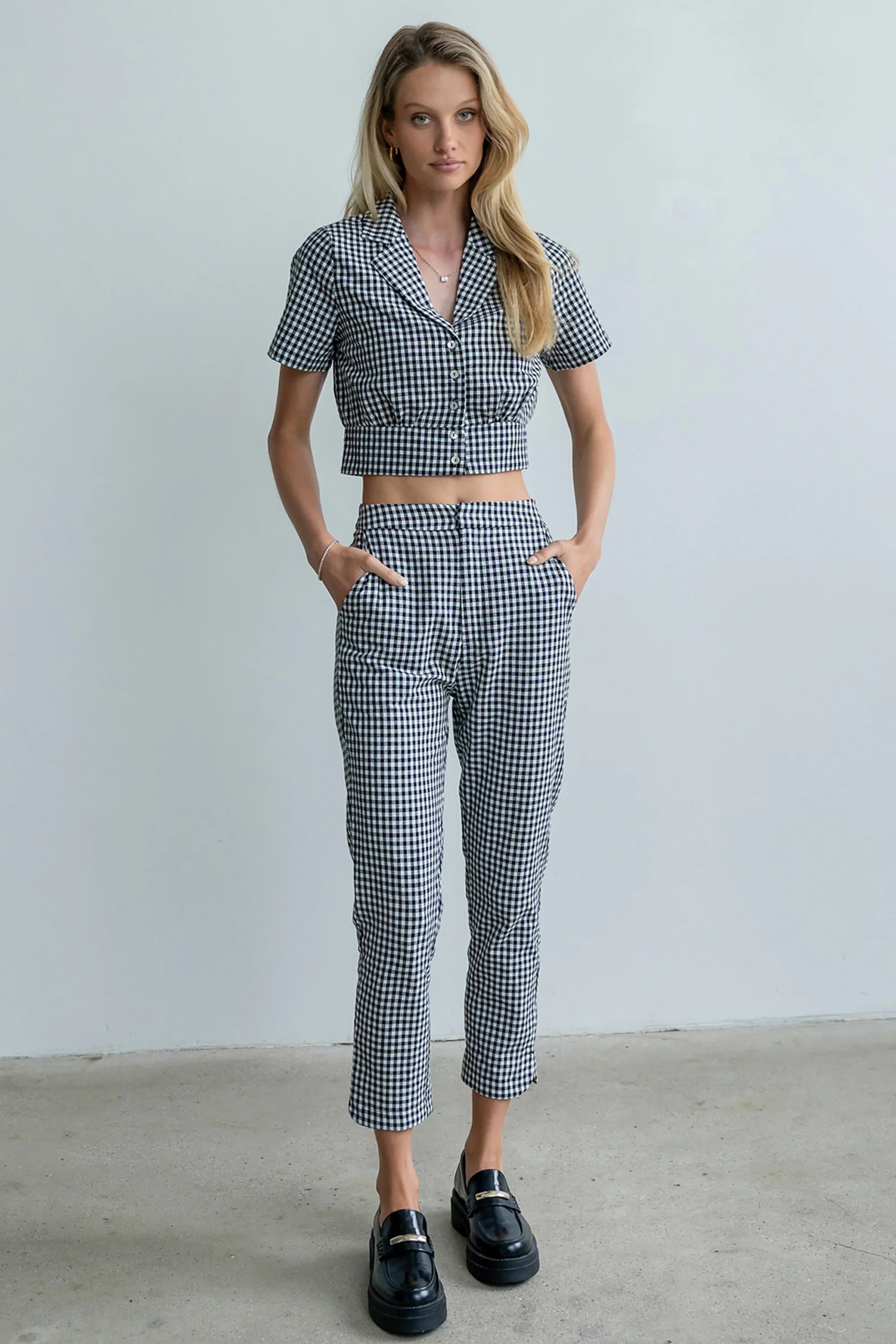 Madie Gingham Button Up in Black
