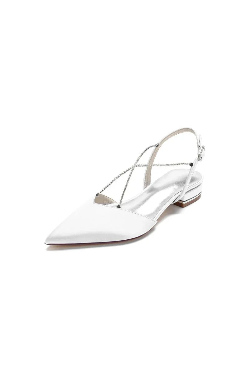 Satin Pointed Toe Beading Buckle Kitten Heels