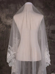Vintage One Tier Lace Edge With Tulle Wedding Veil