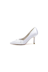 White Wedding Shoes Stiletto Heel Satin With Lace