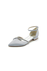 Pointed Toe Beaded Ankle Strap Kitten Heels