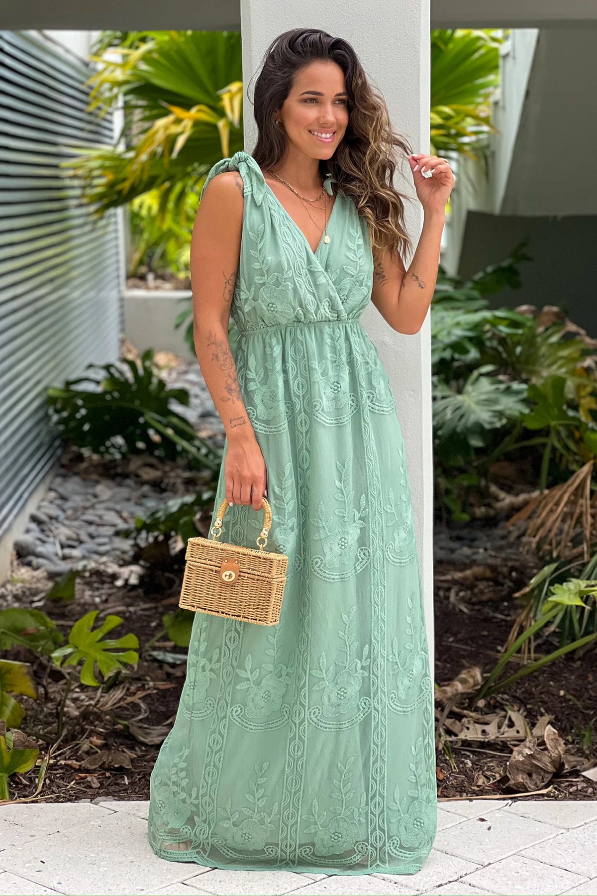 Sage Lace Maxi Dress