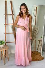 Pink Sleeveless Maternity Maxi Dress