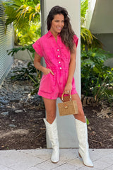 Hot Pink Denim Romper