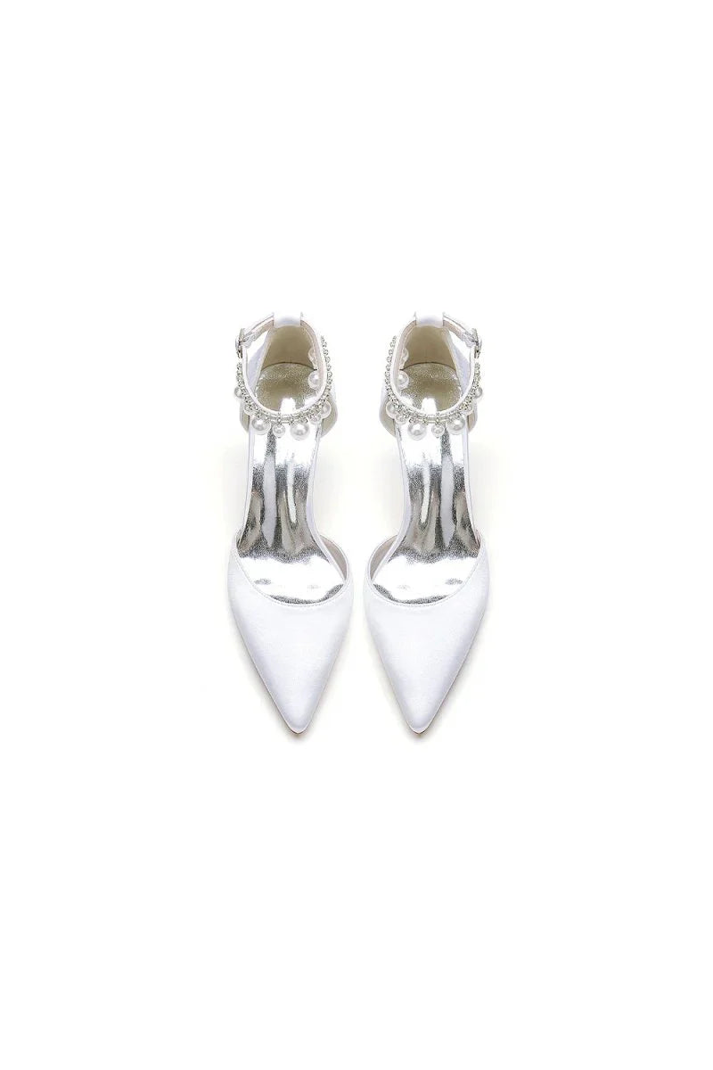 Pointed Toe Pearl Strap Kitten Heels