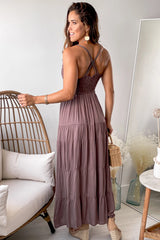 Dark Mocha Floral Crochet Top Maxi Dress