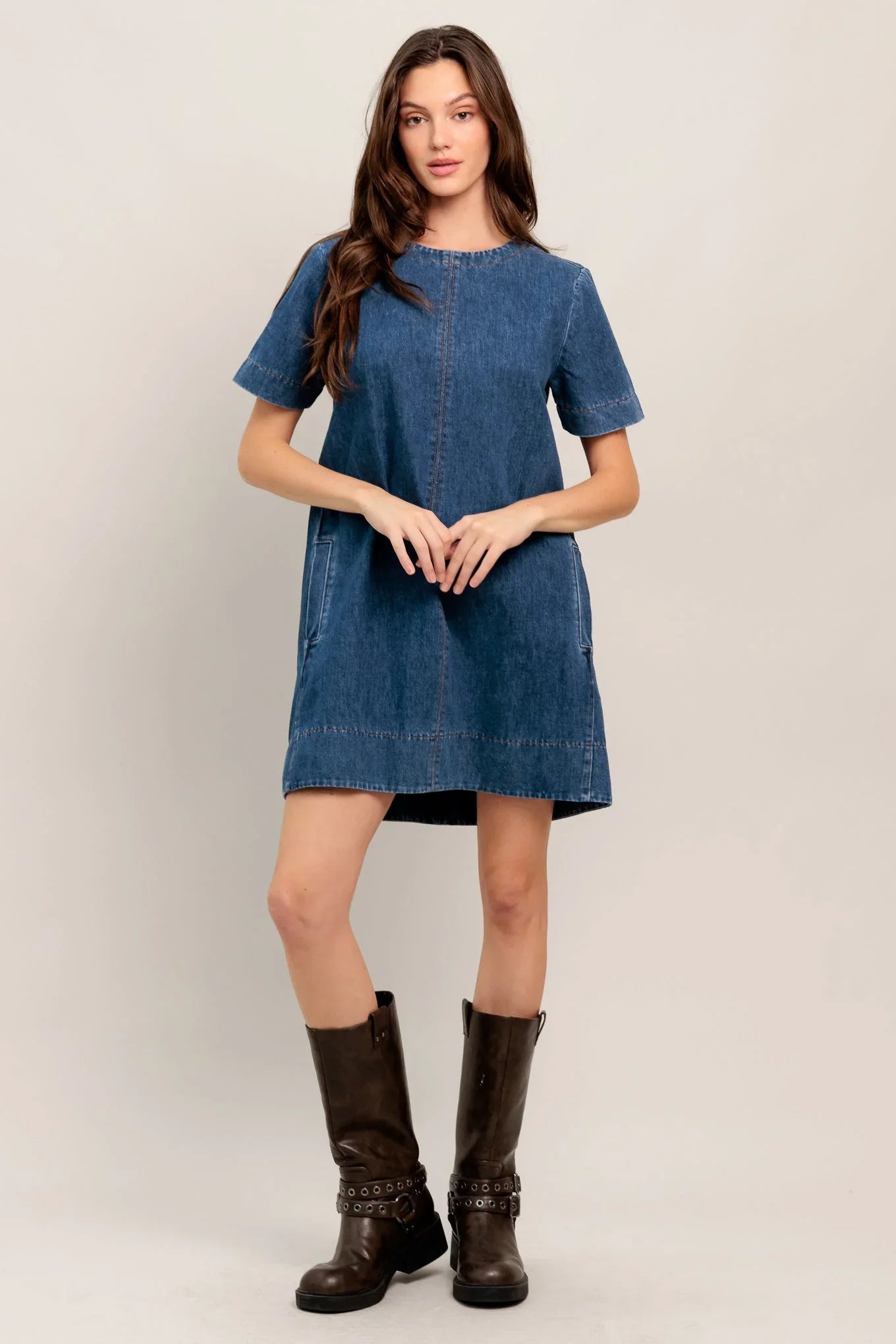SIMPLY PUT TOGETHER DENIM MINI DRESS FINAL SALE