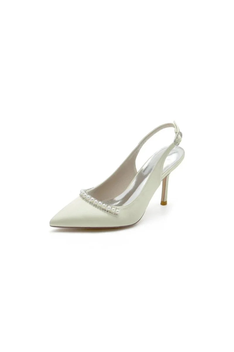 Pearl Embellished Peep Toe Slingback High Heels