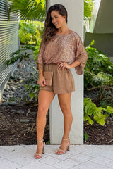 Latte Satin Romper With Sequins