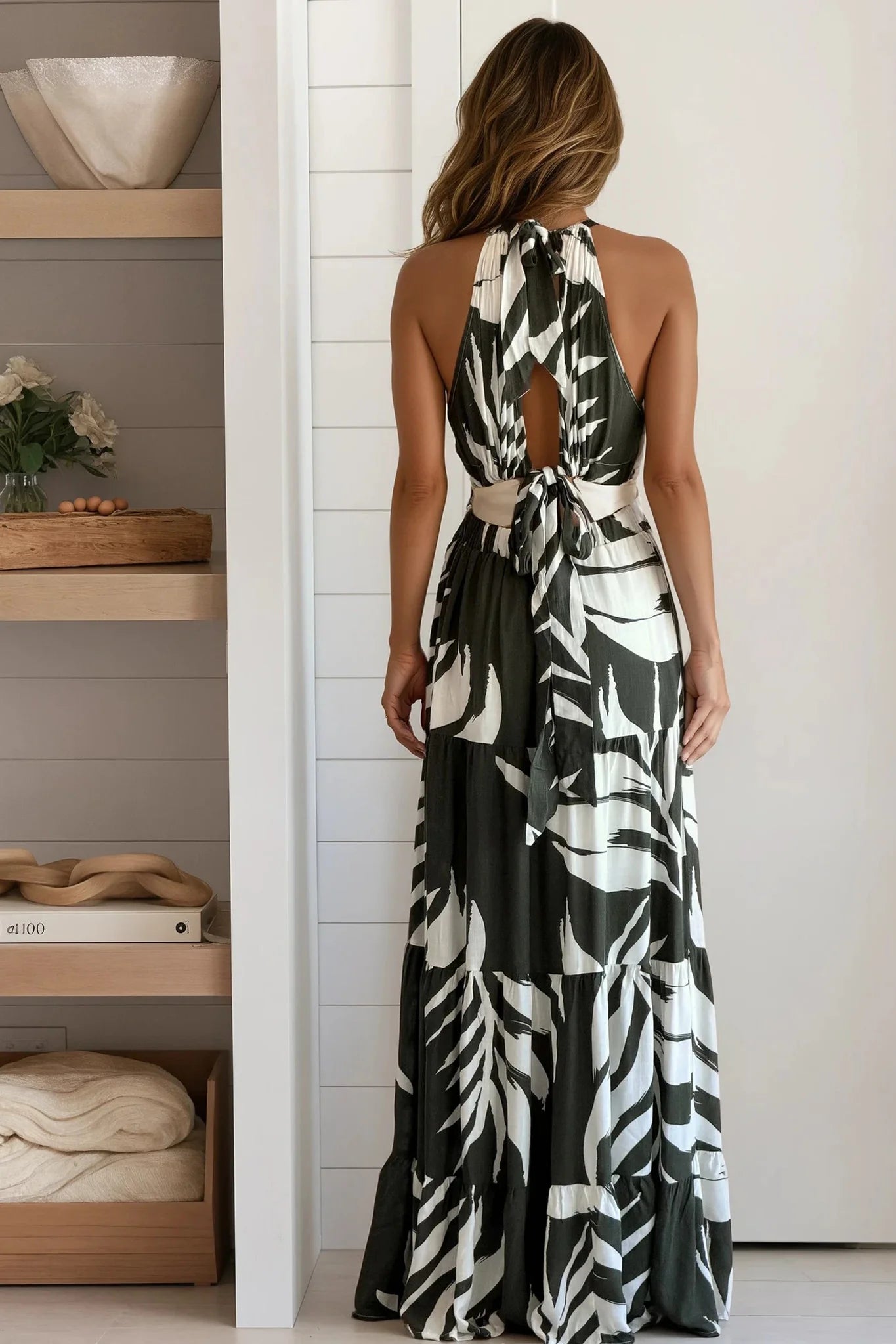 Olive Printed Cut Out Dress