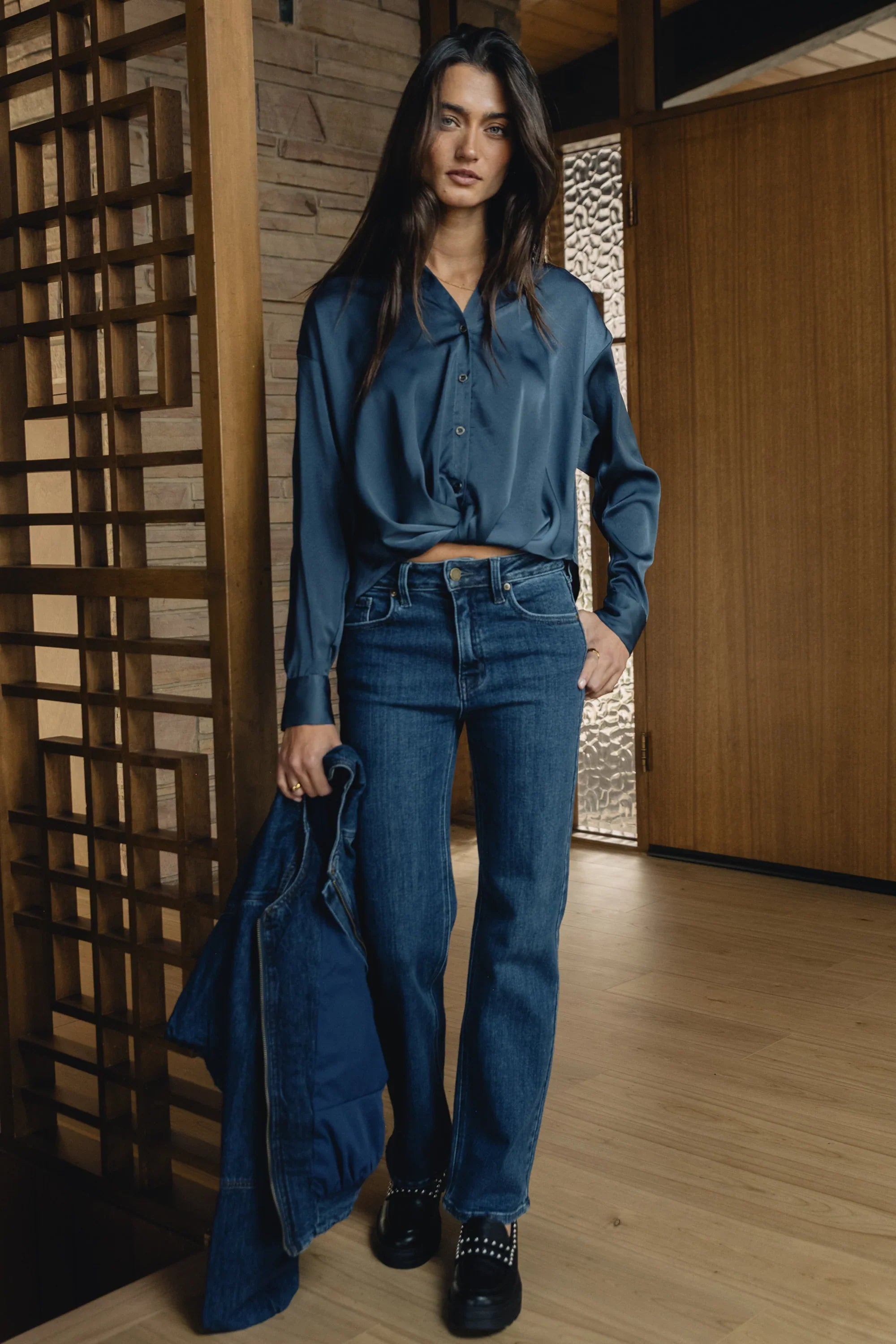 Margaret Twist Button Up in Blue